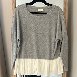 Everly Gray and Cream Boxy 3/4 Sleeve Sweatshirt